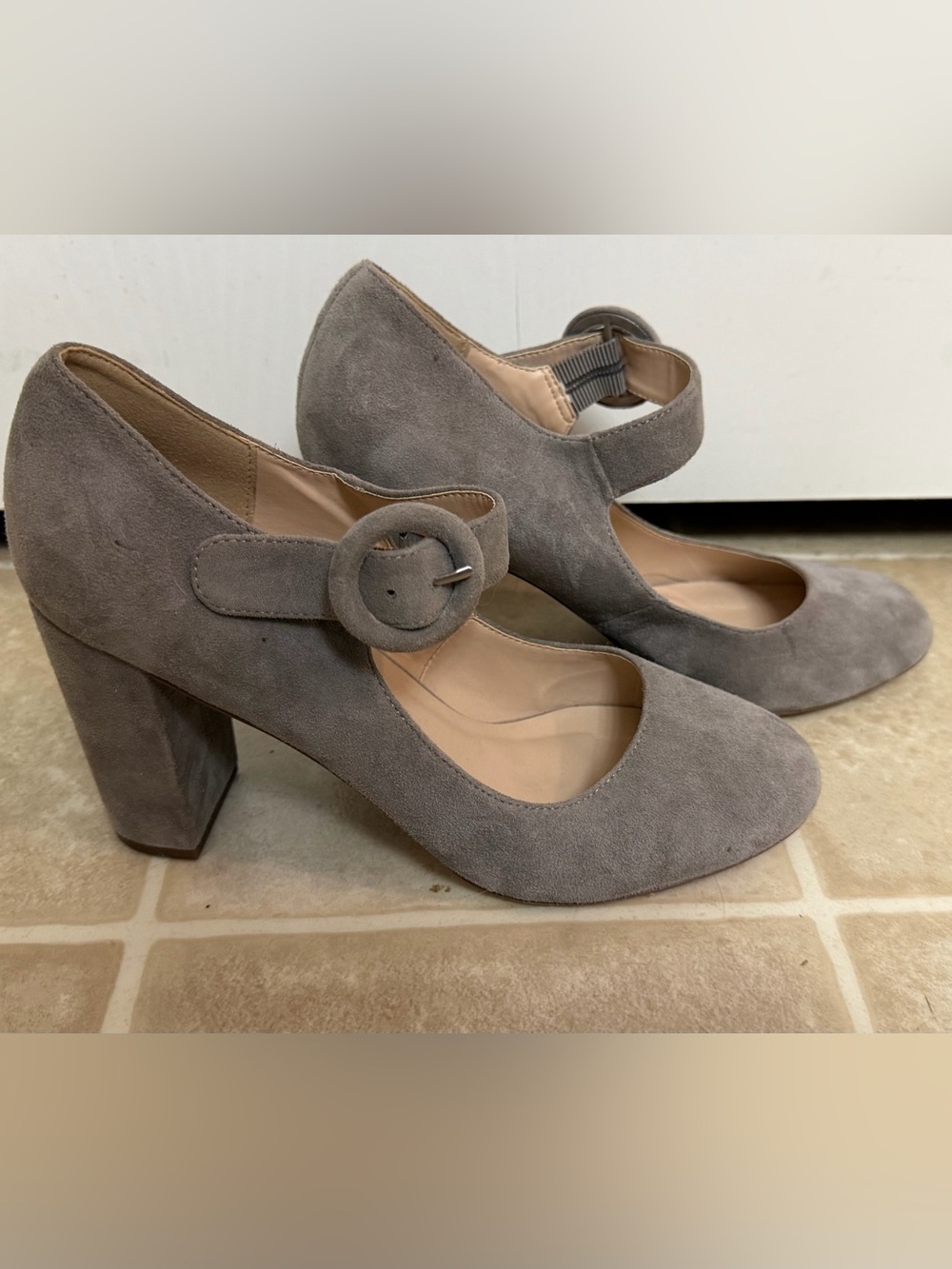 Sole Society Taupe Suede Mary Jane Block Heels